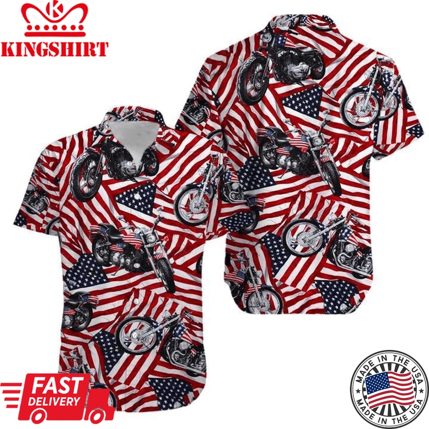 Motorcycles American Flag Trendy Hawaiian Shirt