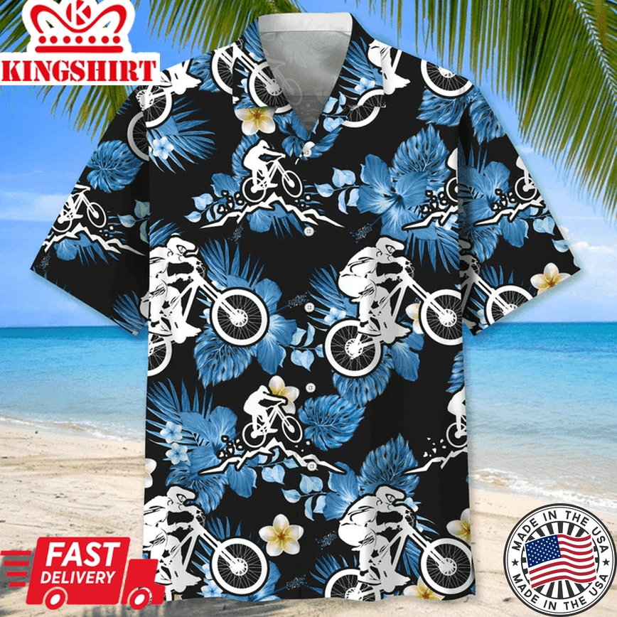 Mountain Bike Hawaiian Nature Trendy Hawaiian Shirt, Mountain Biker Shirt, Camping Gift