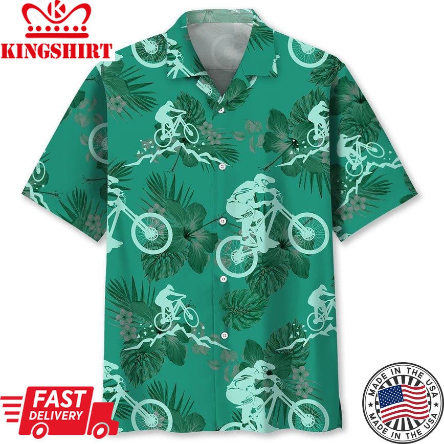 Mountain Bike Kelly Green Trendy Hawaiian Shirt