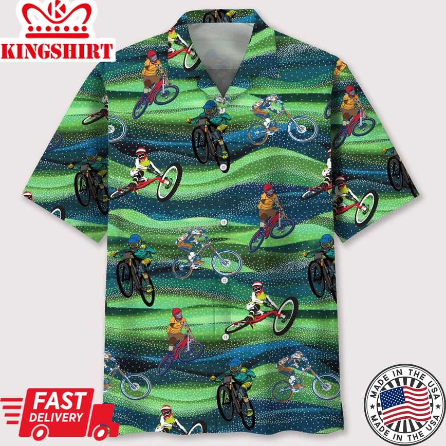 Mountain Bike Seamless Pattern Trendy Hawaiian Shirt