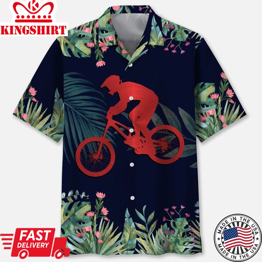 Mountain Bike Tropical Leaf Trendy Hawaiian Shirt