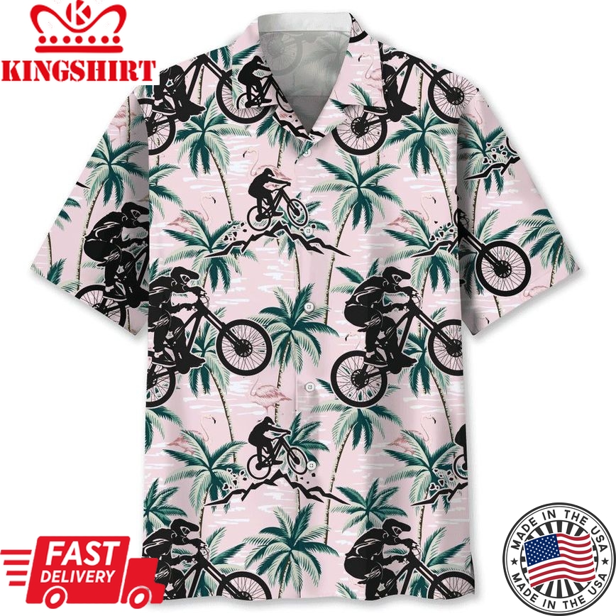 Mountain Bike Tropical Pink Trendy Hawaiian Shirt