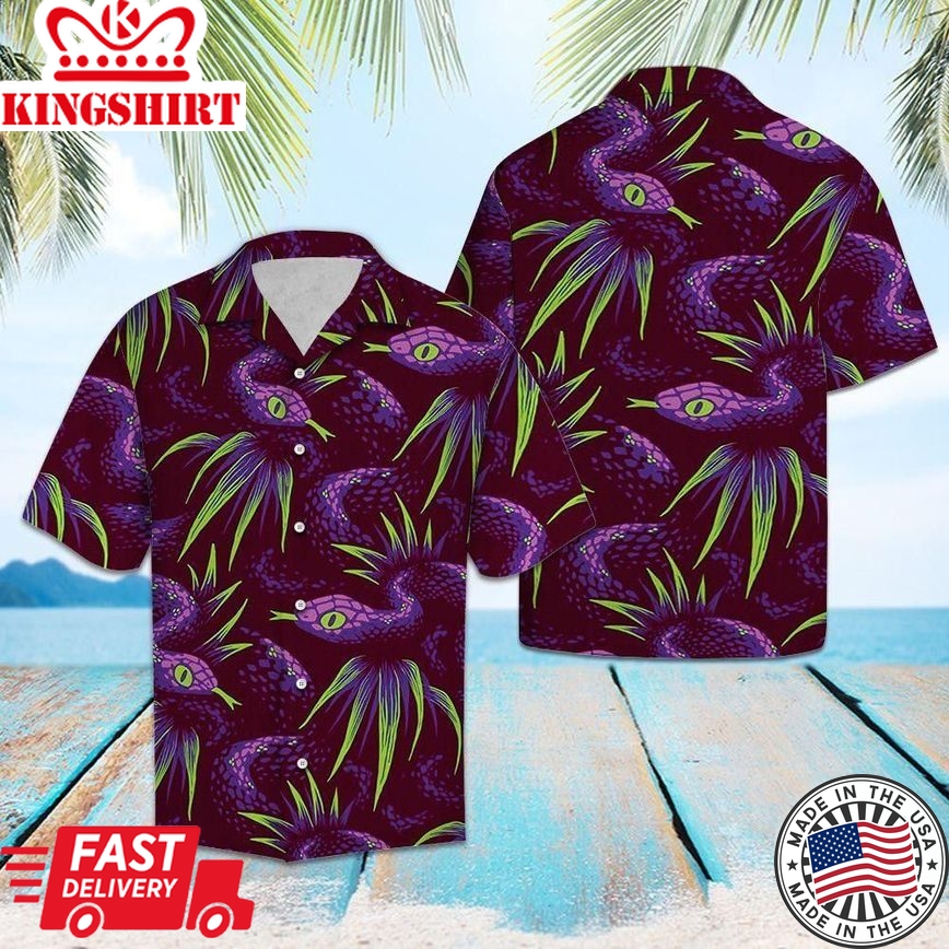 Mr Snake In The Rainforest Purple Trendy Hawaiian Shirt