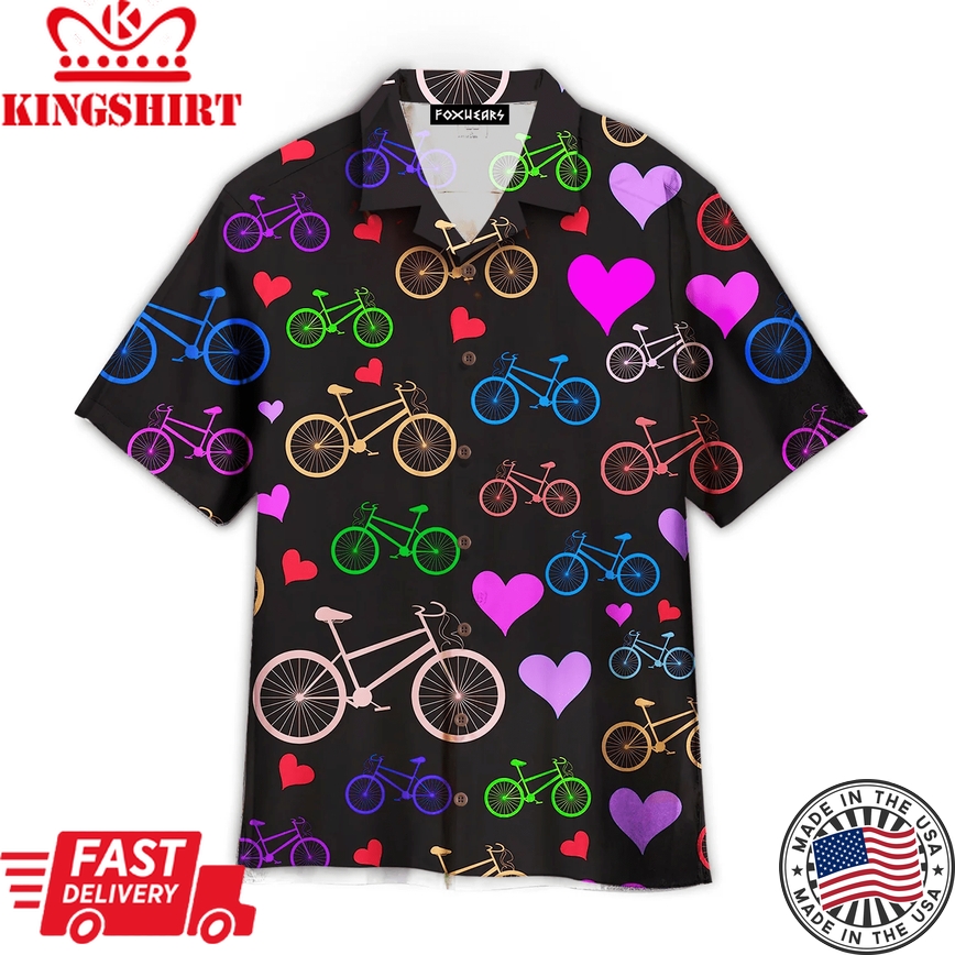 Multicolored Bikes And Hearts Trendy Hawaiian Shirt