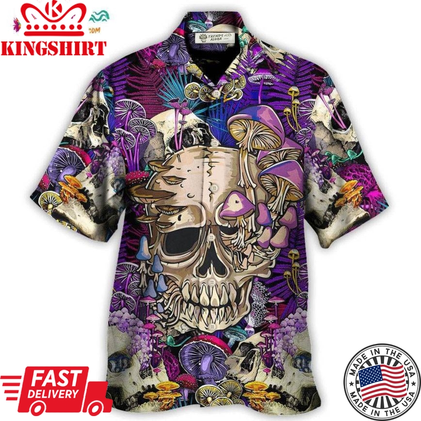 Mushroom Crazy Bright Magic Psychedelic Skull Hawaiian Shirt