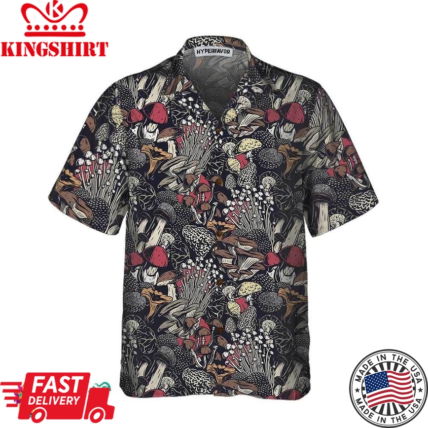 Mushroom Forest Hawaiian Shirt, Unique Mushroom Print Shirt For Men & Women