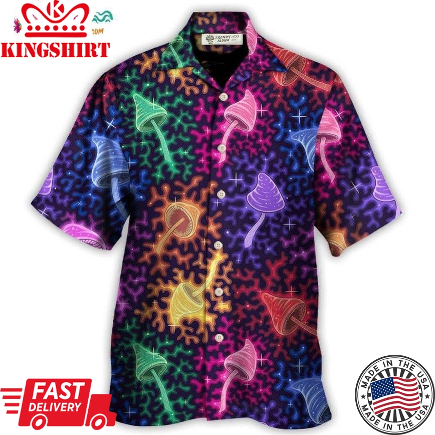 Mushroom Galaxy Rainbow Colorful Bright Hawaiian Shirt