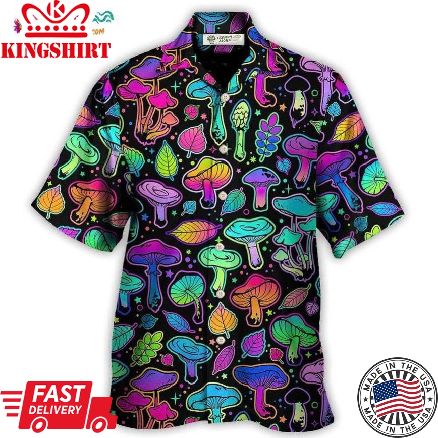 Mushroom Neon Colorful Bright With Leaf Hawaiian Shirt