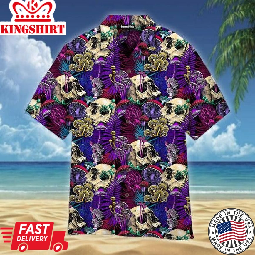 Mushroom Skull Hippie Trendy Hawaiian Shirt For