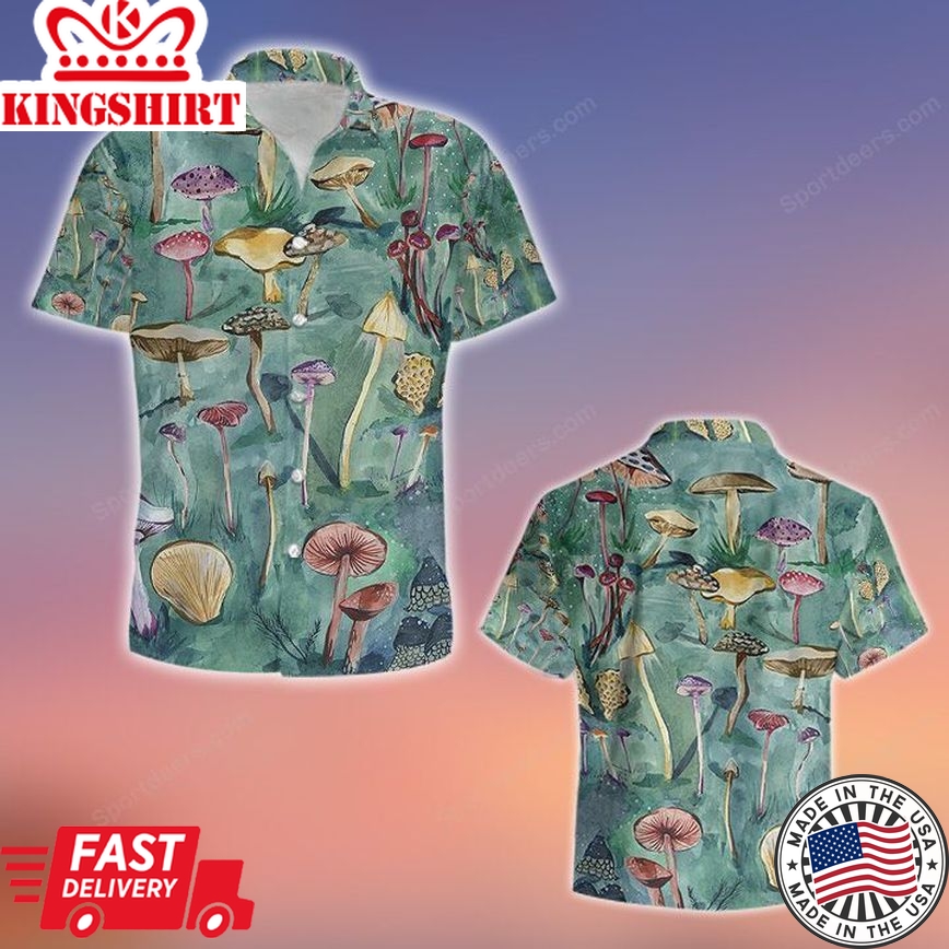 Mushroom Water Color Trendy Hawaiian Shirt, Summer Gift, Trendy Hawaiian Shirts For Men, Aloha Beach Shirt