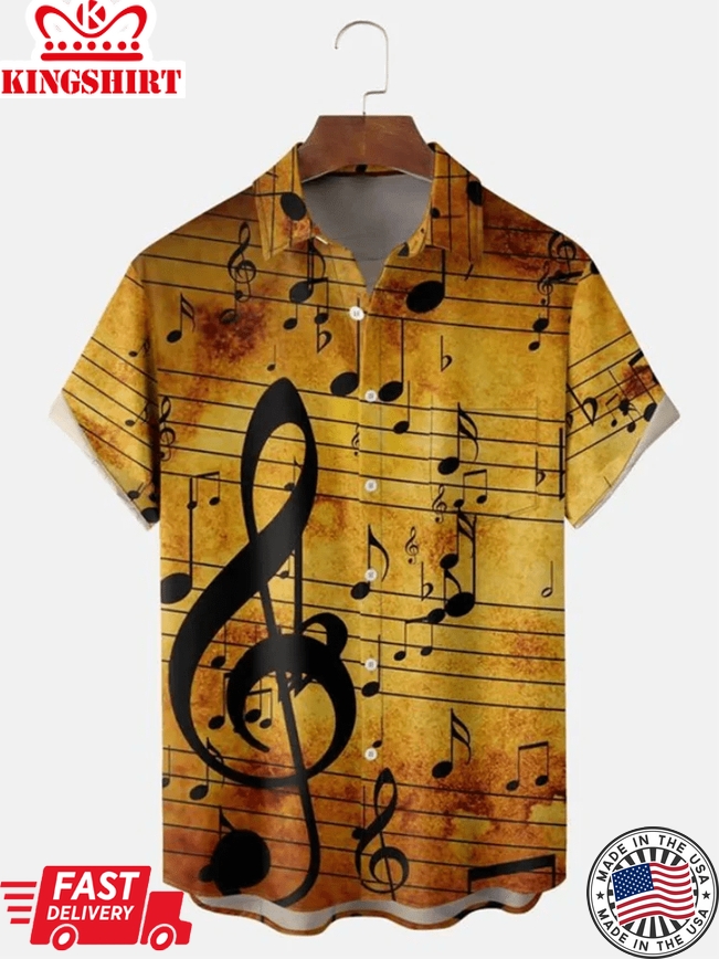 Music Element Fashion Print Beach Short Sleeve Shirt