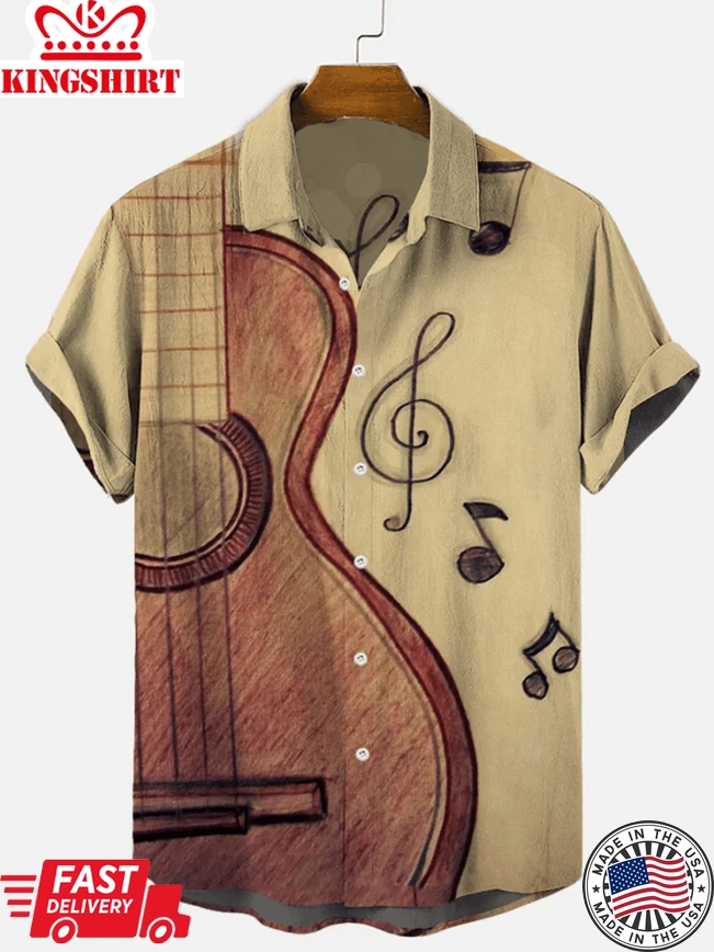 Music Elements Fashion Print Beach Short-Sleeved Trendy Hawaiian Shirt - Experience the Melodies of Hawaii with this Vibrant Shirt