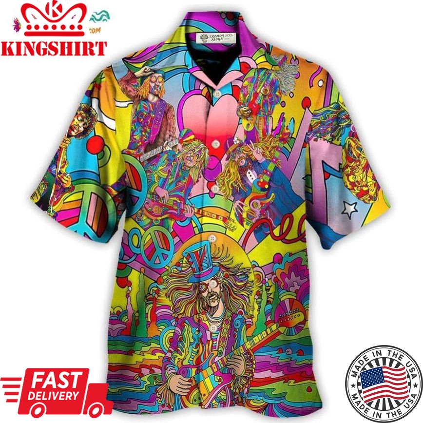 Music Guitar Psychedelic Hippie Musician Hawaiian Shirt