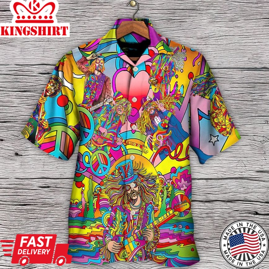 Music Guitar Psychedelic Hippie Musician Hawaiian Shirt