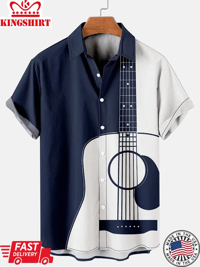 Music-Inspired Fashion Print Short-Sleeved Trendy Hawaiian Shirt: Beachwear for Men