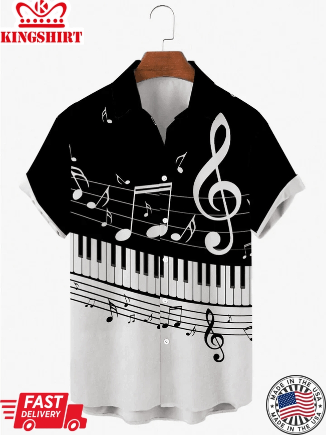 Music Jazz Loose Casual Men's Short Sleeved Shirt, Trendy Hawaiian Shirts For Men And Women Short Sleeve Aloha Beach Shirt, Trendy Hawaiian Shirt Short Sleeves