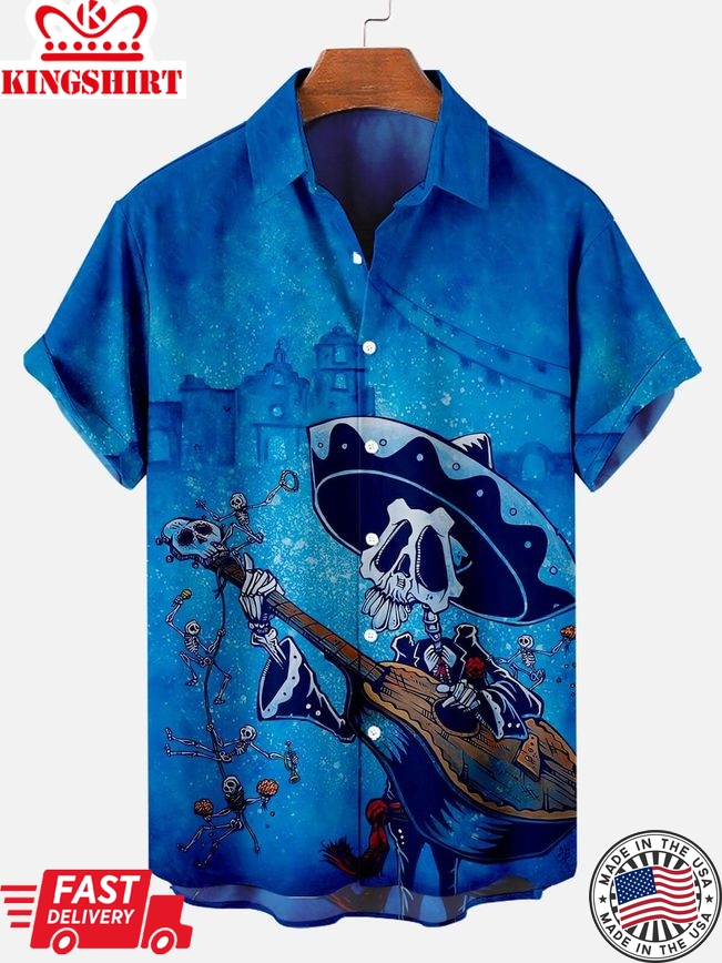 Musical Skull Fiesta: Hawaiian Shirt with Skulls and Music Notes