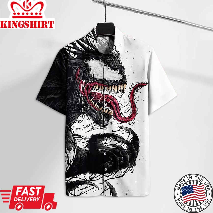 Mv Hawaiian Shirt Mv Comics Venom White & Black Hawaii Tshirt Cool Mv Venom Aloha Shirt