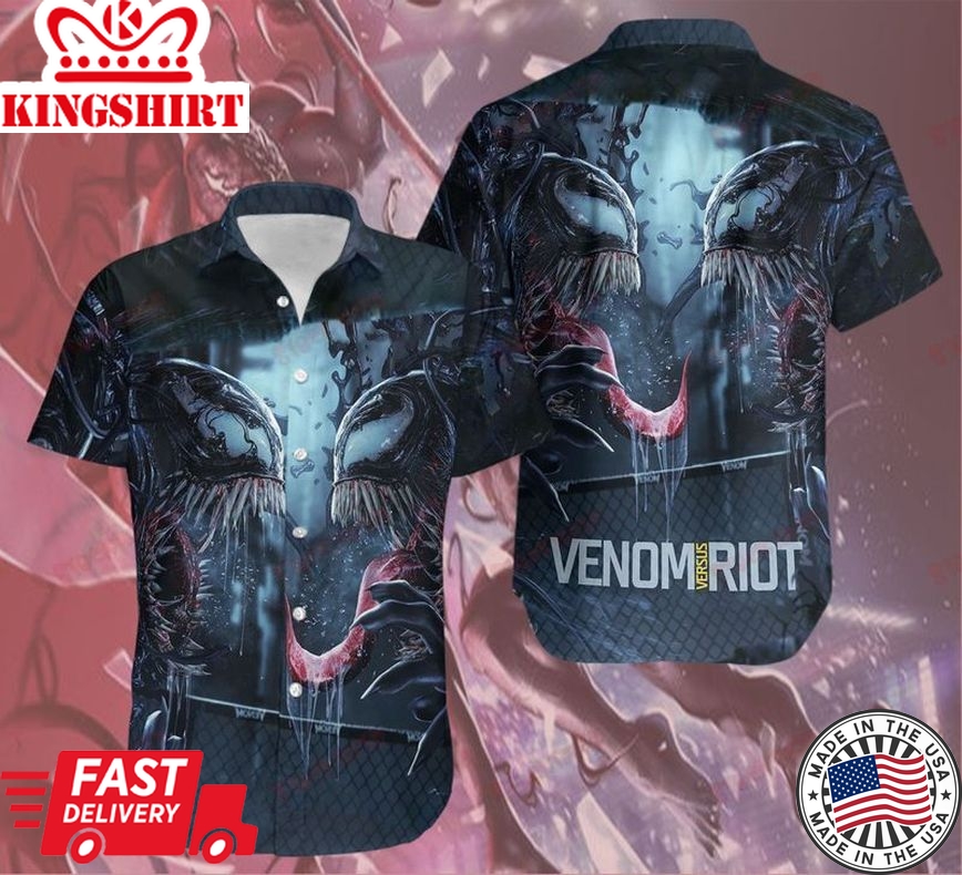 Mv Venom Hawaiian Shirt Venom Versus Riot Fighting Black Hawaii Aloha Shirt