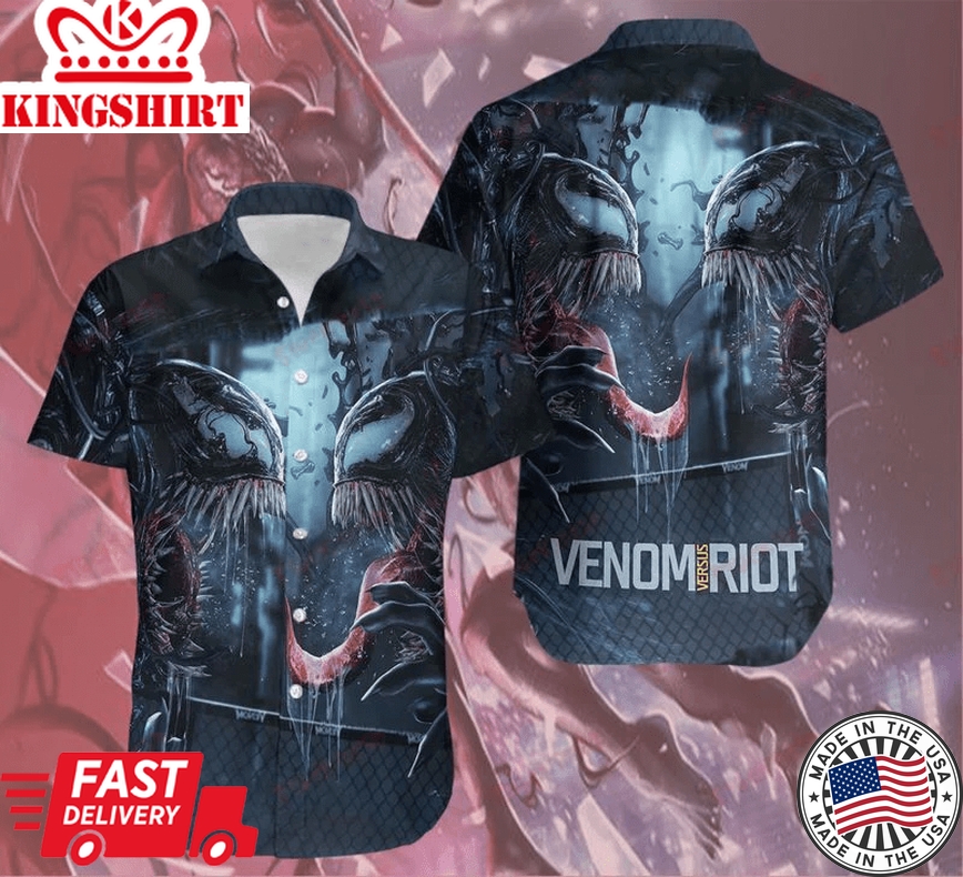 Mv Venom Trendy Hawaiian Shirt Venom Versus Riot Fighting Black Hawaii Aloha Shirt