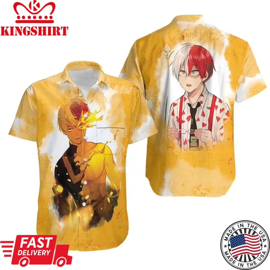 My Hero Academia Hawaii Shirt Todoroki Shouto Fire Yellow Hawaiian Aloha Shirt 2022