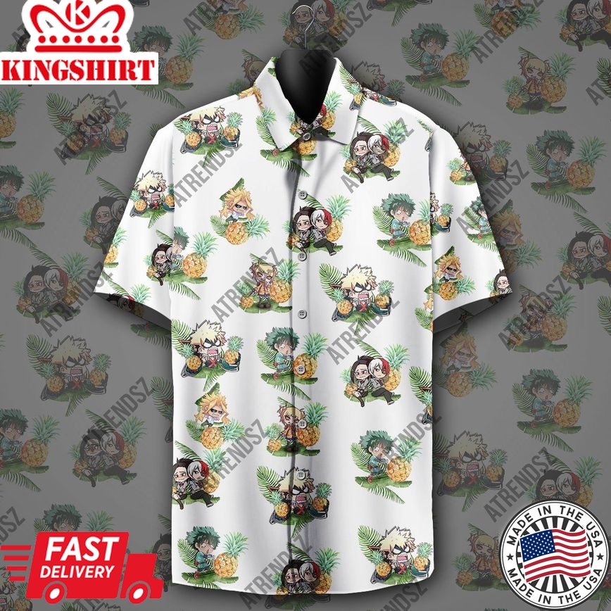 My Hero Academia Hawaiian Shirt Bakugo Midoriya Izuku Toga Pattern White Hawaii Aloha Shirt