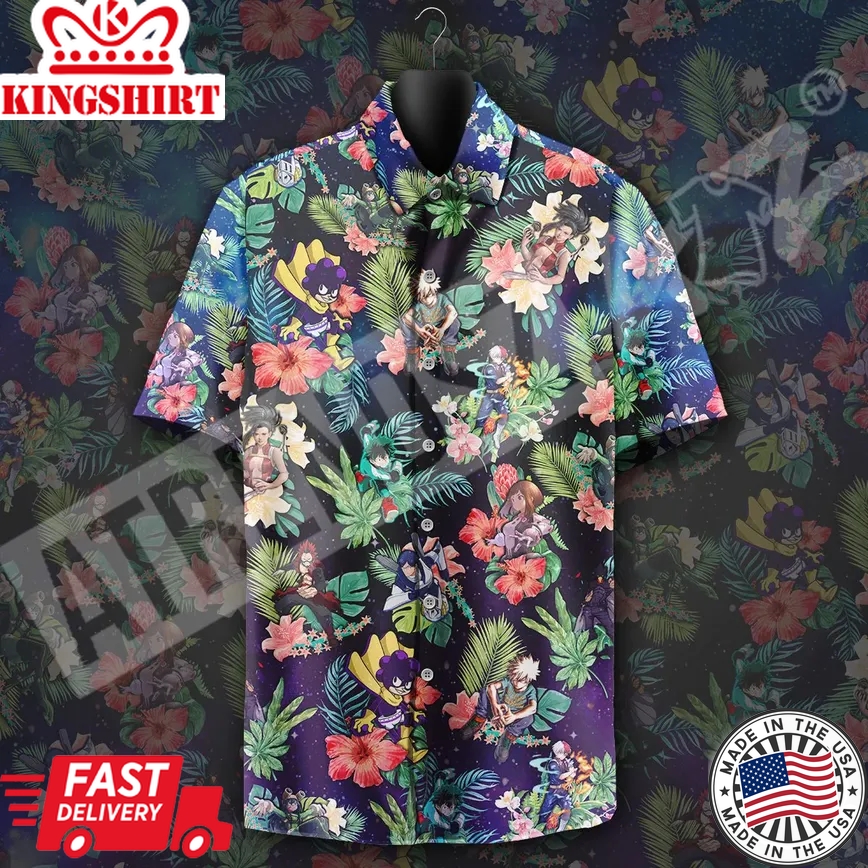 My Hero Academia Trendy Hawaiian Shirt Boku No Hero Academia Characters Tropical Pattern Blue Hawaii Aloha Shirt 2022