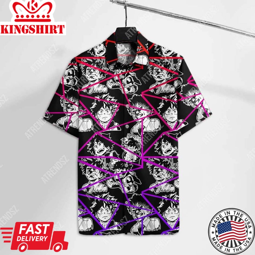 My Hero Academia Trendy Hawaiian Shirt Midoriya Izuku Faces Black Pink Hawaii Aloha Shirt 2022