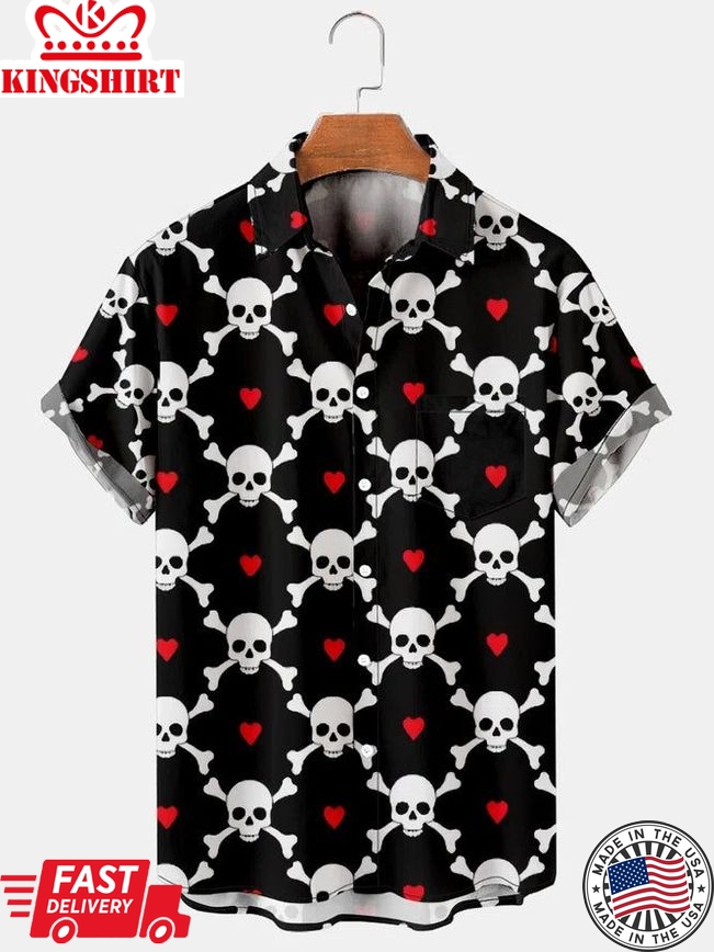 Mysterious Skulls: Graphic Short Sleeve Casual Men's Shirt