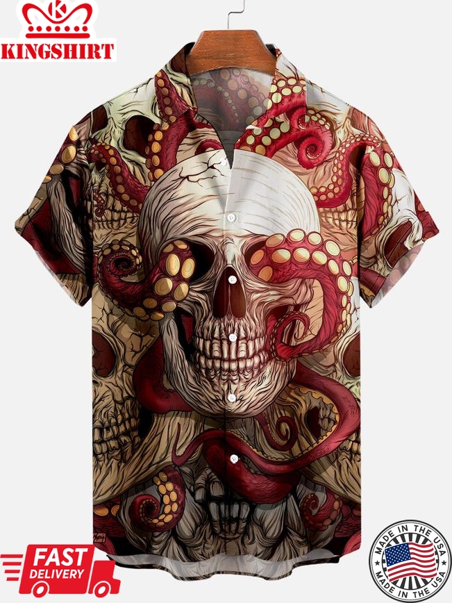 Mystic Menace: Cthulhu Octopus Skull Hawaiian Shirt