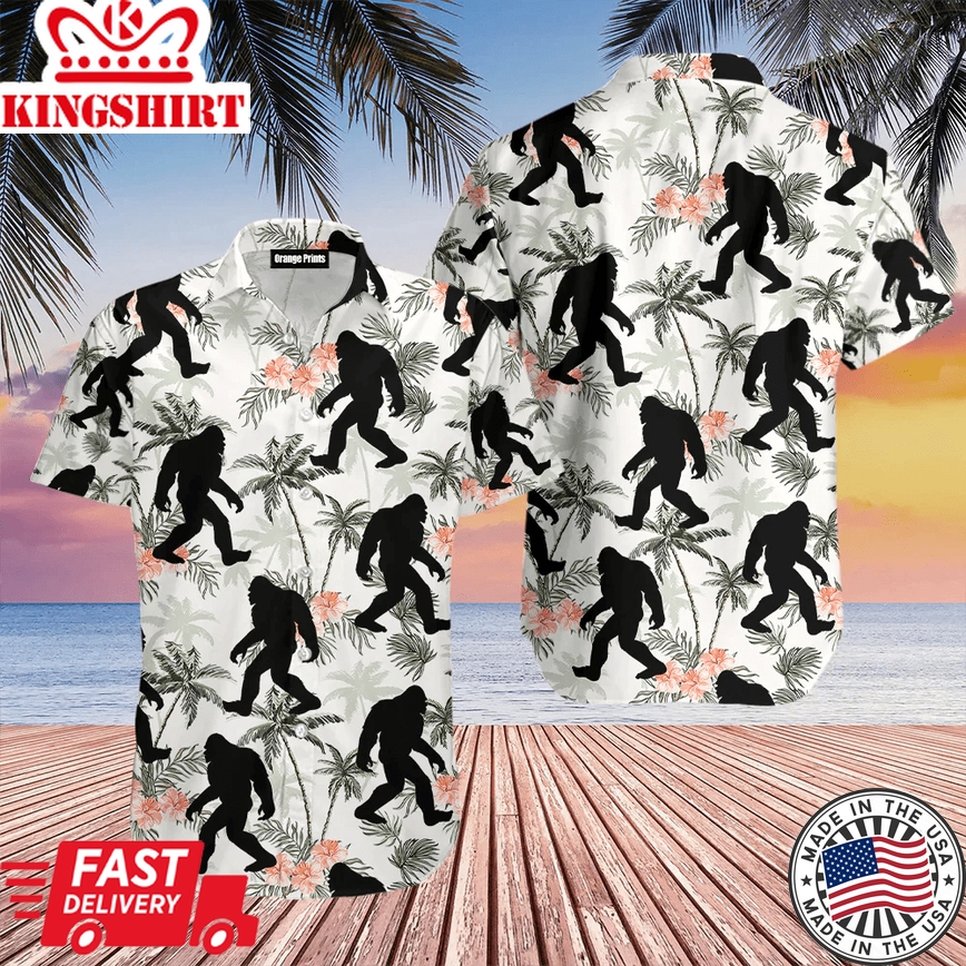 Mystical Encounter: Bigfoot Coconut Tree Tropical Aloha Trendy Hawaiian Shirts - Adventure Awaits