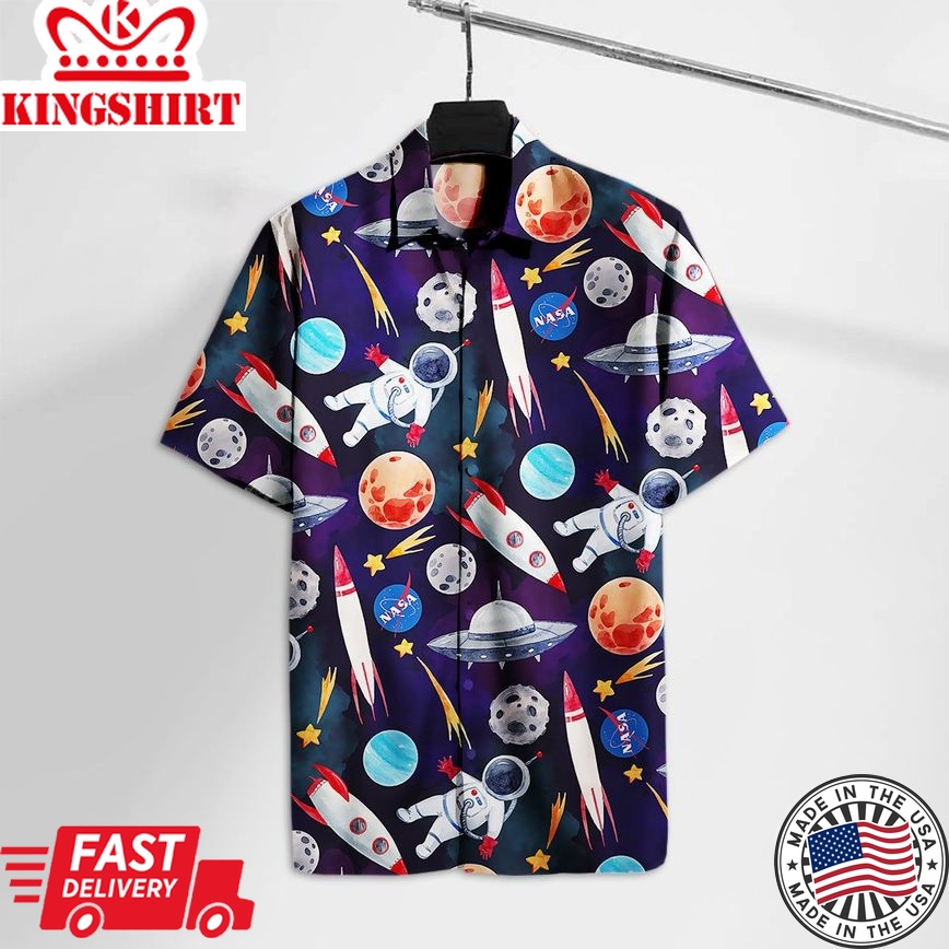 Nasa Hawaiian Shirt Ns Astronaut Moon Mars Hawaii Tshirt Amazing Nasa Aloha Shirt