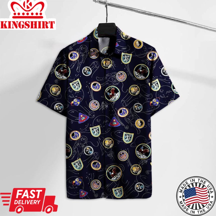 Nasa Hawaiian Shirt Ns Logos Of Apollo Missions Landing On The Moon Hawaii Tshirt Cool Amazing Nasa Aloha Shirt