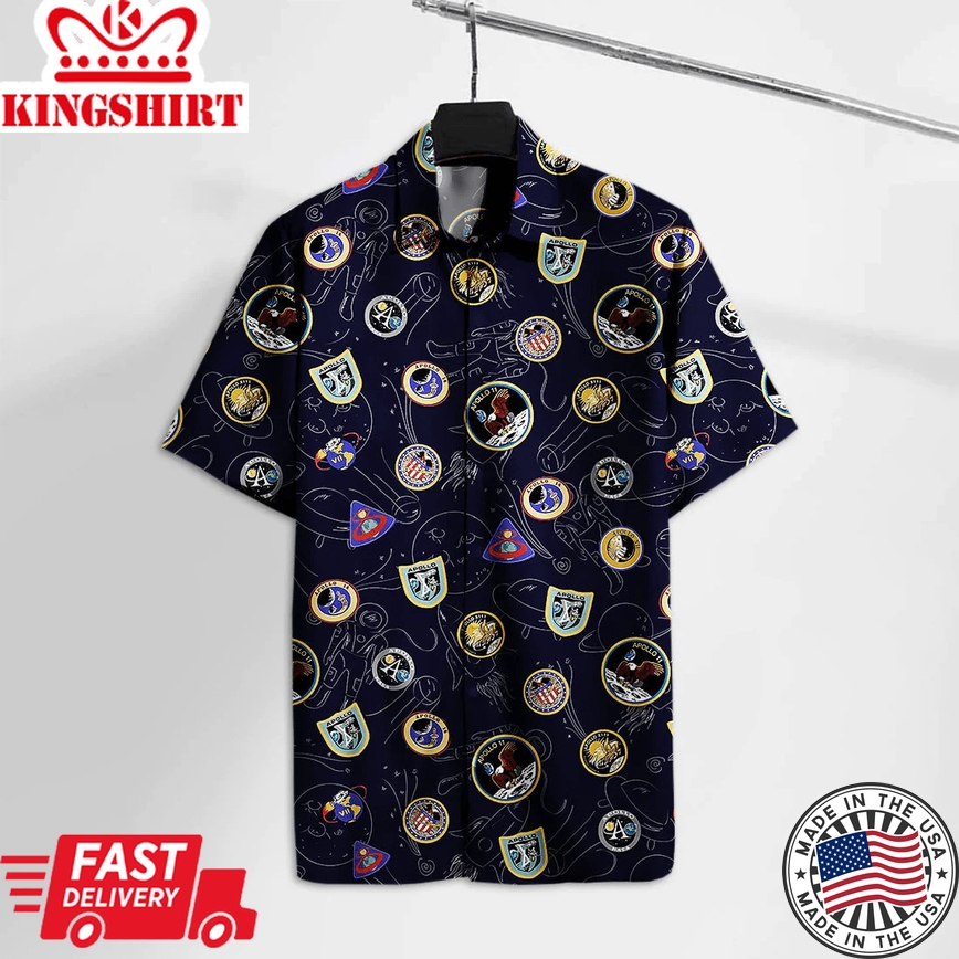 Nasa Trendy Hawaiian Shirt Ns Logos Of Apollo Missions Landing On The Moon Hawaii Tshirt Cool Amazing Nasa Aloha Shirt