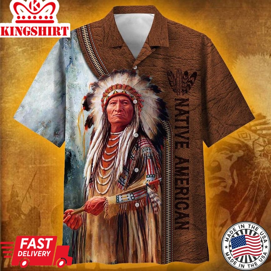 Native American Aloha Hawaii Shirt Native American Chief Leather Trendy Hawaiian Shirt Native American Hawaii Shirt