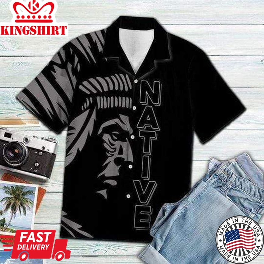 Native American Aloha Shirt Black Grey Native American Chief Hawaiian Shirt