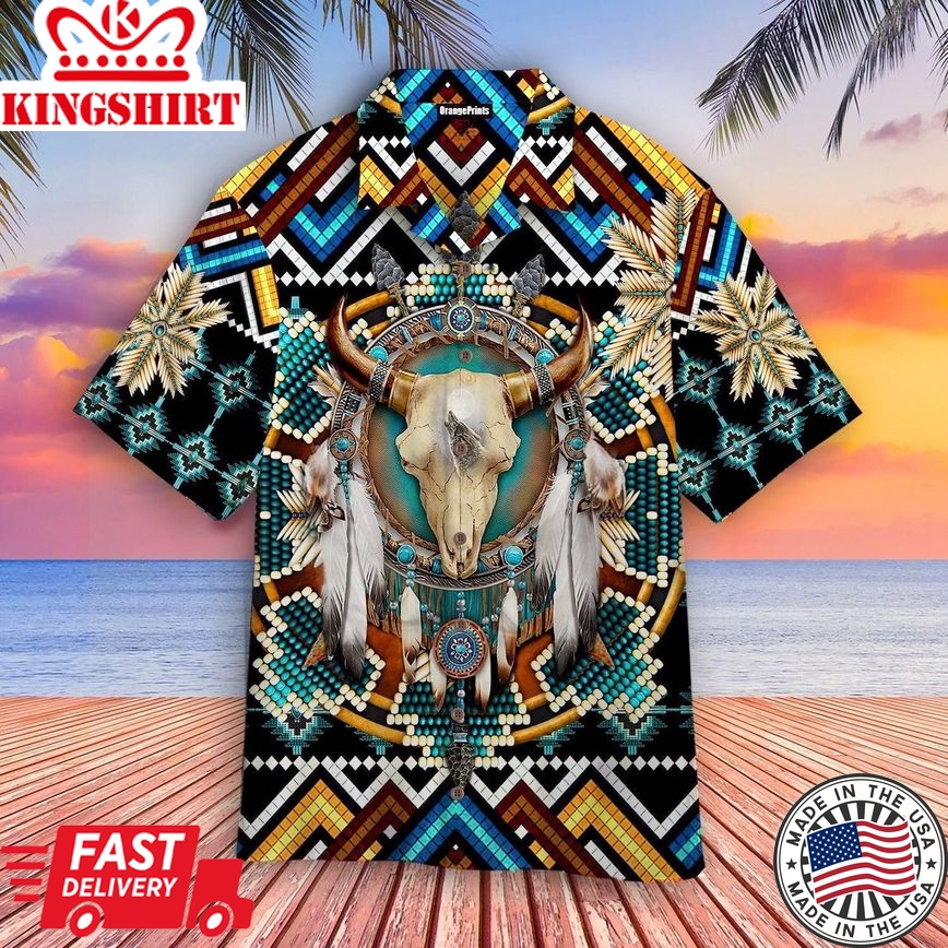 Native American Buffalo Blue Trendy Hawaiian Shirt For