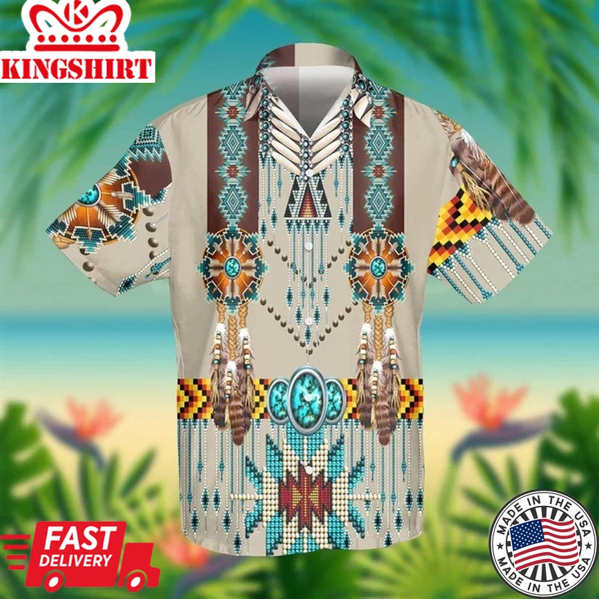 Native American Colorful Design Grey Theme Trendy Hawaiian Shirt