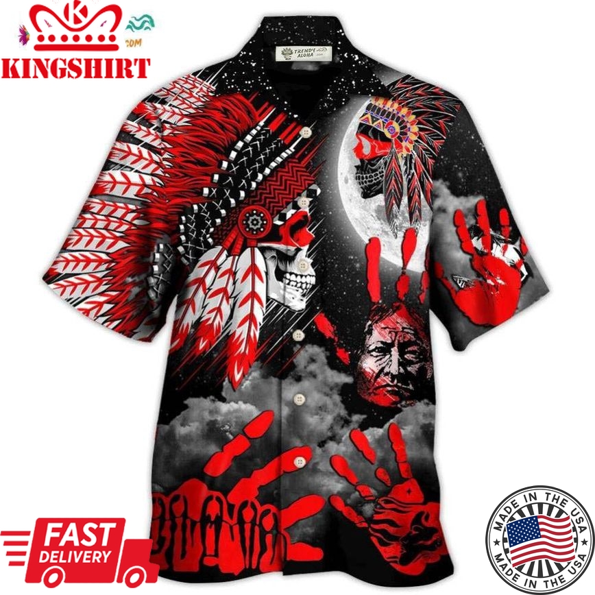 Native American Halloween Red Skull Moon Night Style Hawaiian Shirt