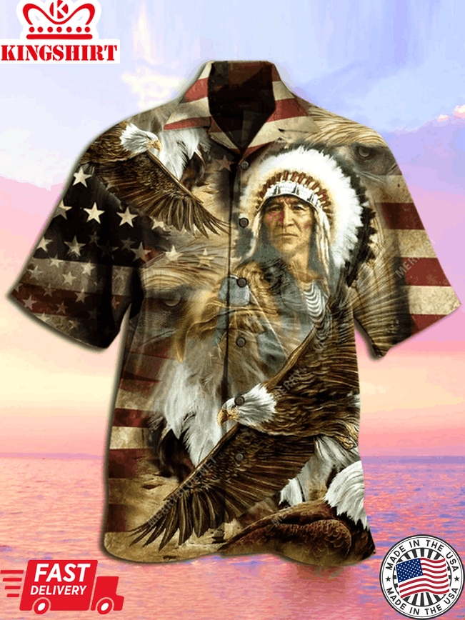 Native American Hawaii Shirt Native American Chief Eagle American Flag Hawaiian Shirt