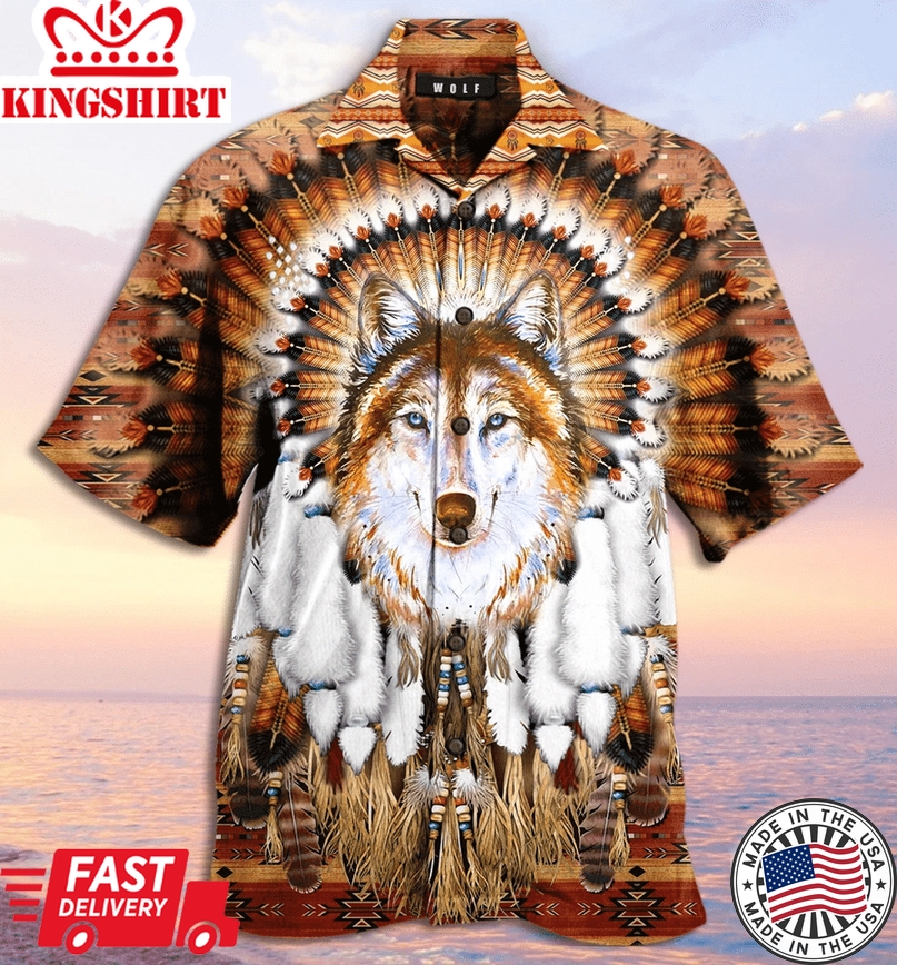 Native American Hawaii Shirt Native Wolf Feather Hawaiian Shirt