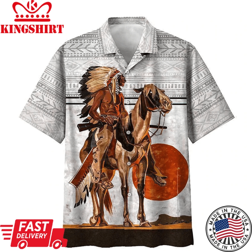 Native American Horses Trendy Hawaiian Shirt, Native 3D Hawaii Shirt For Men, Women