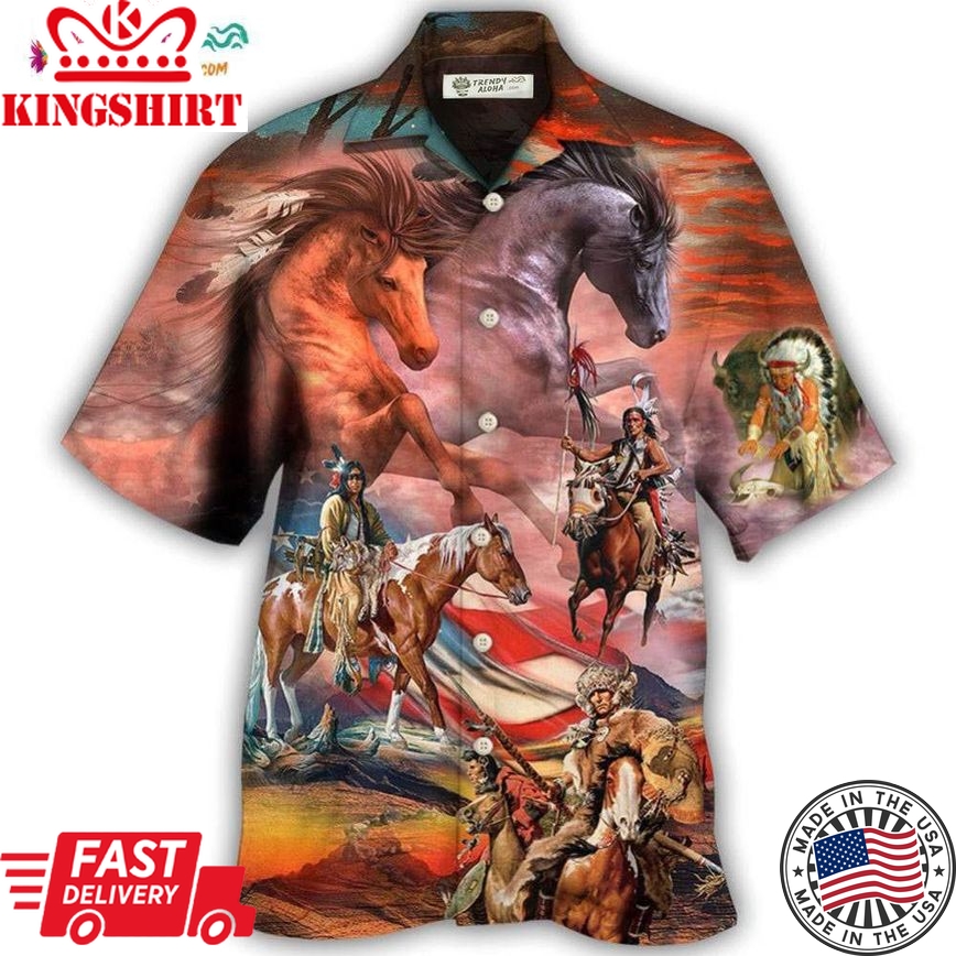 Native American Independence Day Horse American Flag Hawaiian Shirt