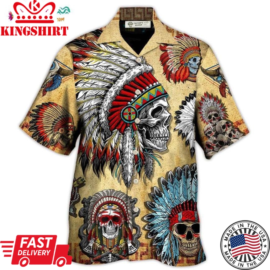 Native American Skull Vintage Art Style Hawaiian Shirt