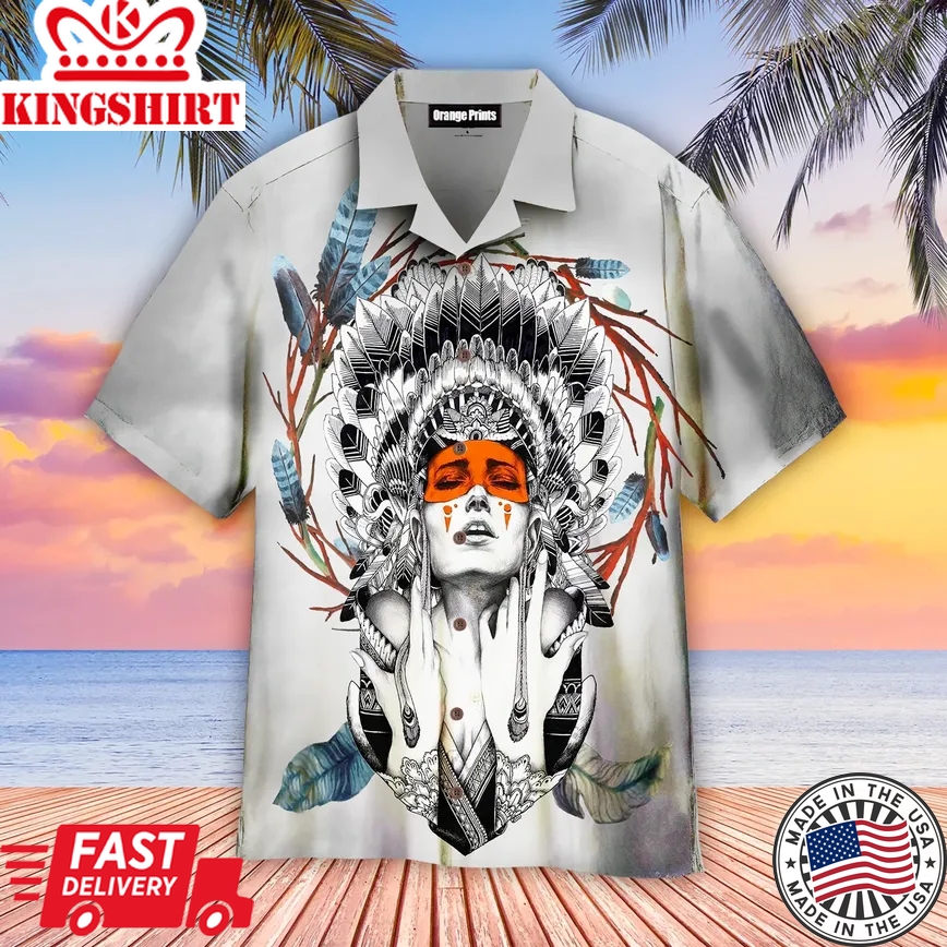 Native American White Indian Trendy Hawaiian Shirt For