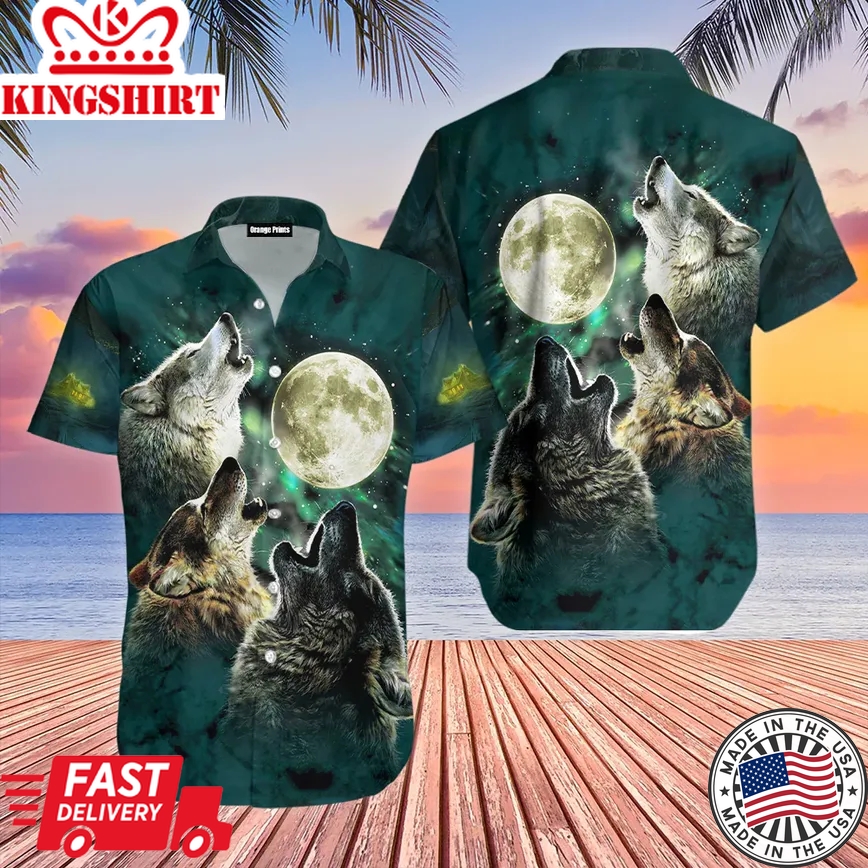 Native American Wolfs & Moon Trendy Hawaiian Shirt For