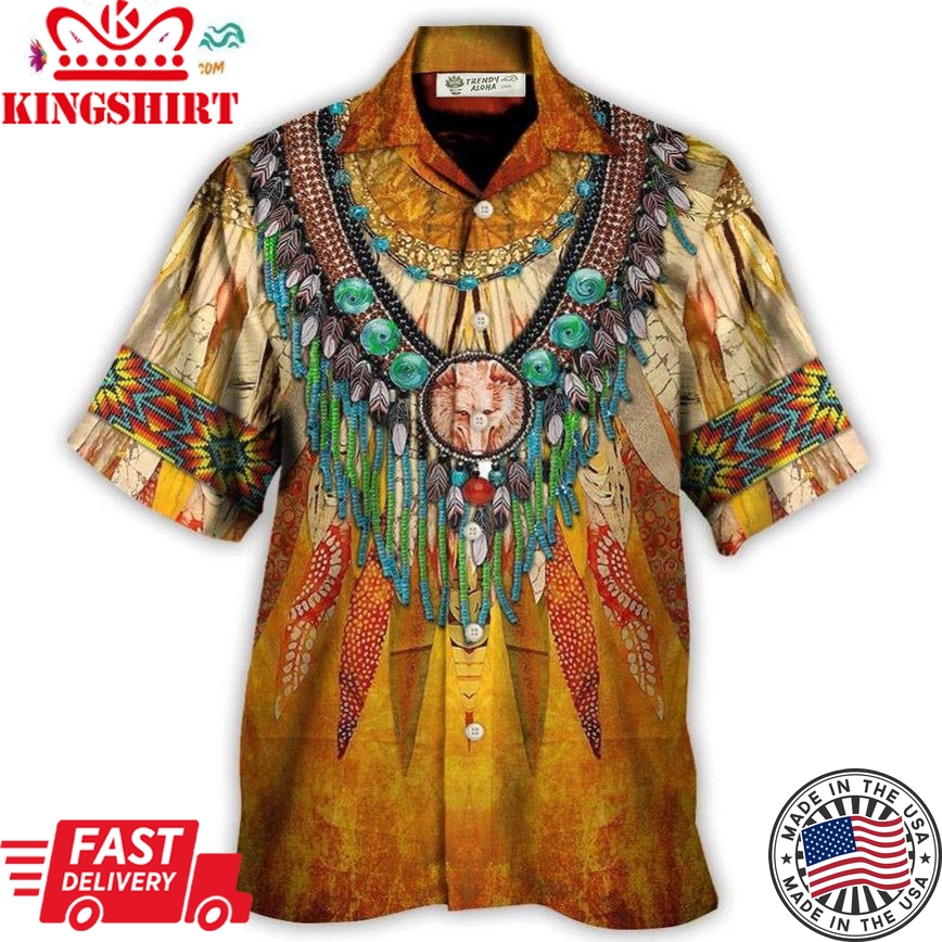 Native Cool Style Love Peace Orange Hawaiian Shirt