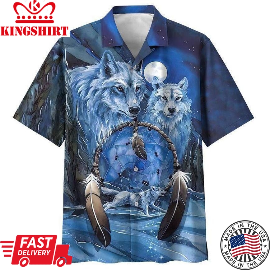 Native Style Love Peace Wolf Trendy Hawaiian Shirt, Dreamcatcher Native American Hawaii Shirt