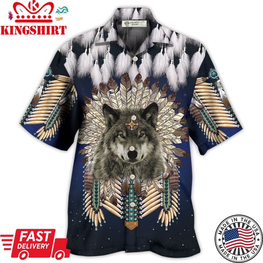 Native Wolf Feathers Dark Style Hawaiian Shirt