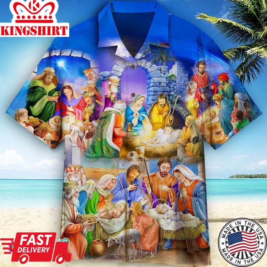 Nativity Christmas Birth Of Jesus Aloha Hawaiian Aloha Beach Shirt